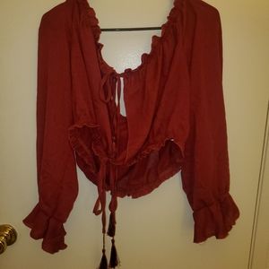 Red Renaissance style crop shirt